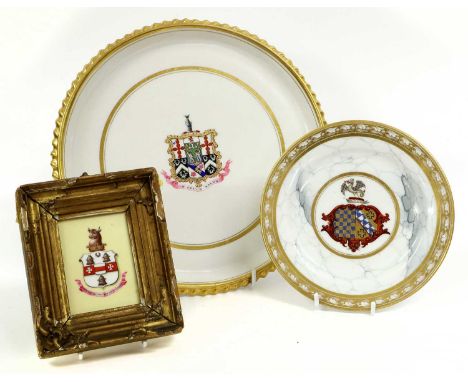 A Barr, Flight &amp; Barr Worcester Porcelain Armorial Side Plate, circa 1810, with a grey marbled ground and gilt bands fram