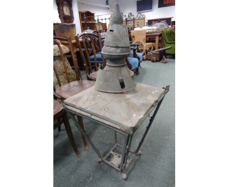 A Victorian painted copper gas lamp frame (no glass or burners) approx 100cm high 