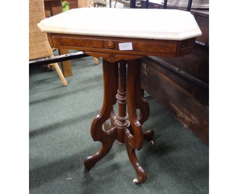 A Canadian, 19th Century marble-topped side table, on four shaped and lightly carved splat legs with central turned supportin