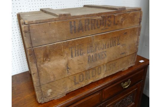 A Rough Planked Pine Delivery Crate Stencilled Harrods Ltd The