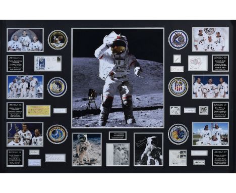 * NASA Apollo Missions. An Apollo Moonwalkers autograph presentation piece, featuring signed pieces from all twelve Apollo mo