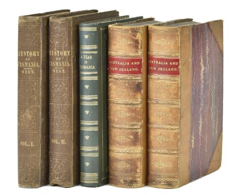 West (John). The History of Tasmania, 2 volumes, 1st edition, Launceston, Tasmania: Henry Dowling, 1852, half-titles, contemp