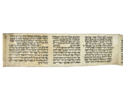 * Hebrew manuscript. Megillat Esther, possibly 19th century, Hebrew manuscript in black ink on 9 vellum membranes sewn togeth