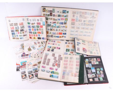 Philately interest:  a stamp album of British, European and World stamps, other stamp albums, First Day covers and loose stam