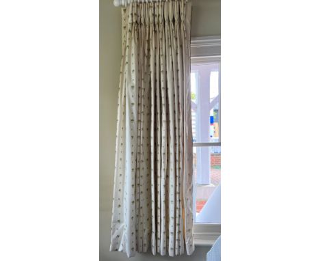 Two pairs of vintage Colefax & Fowler cream and green curtains with small spray of flowers design, interlined, each measuring