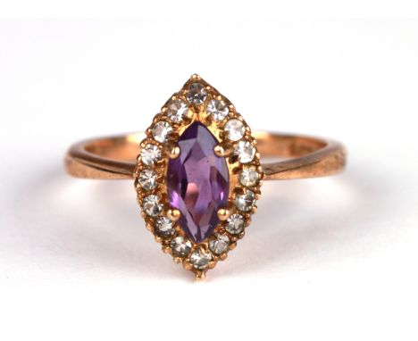 A 9ct gold amethyst and white stone dress ring, approx UK size 'N', 2.5g.