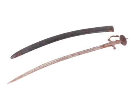 A Tulwar sword with leather scabbard, 90cms long; together with another similar, 88cms long (2).Condition ReportOne blade mea