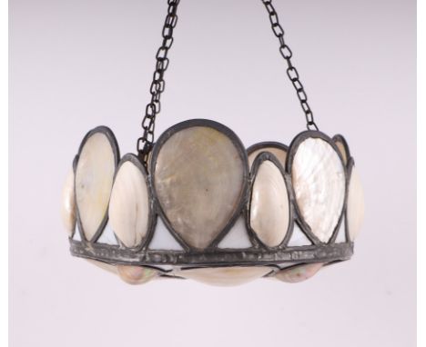 A ceiling pendant with mother of pearl style decoration, 36cms diameter.Condition ReportGood overall condition, rustic but no