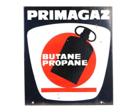 A Primagaz Butane Propane flanged double sided enamel advertising sign, 45 by 50cms.