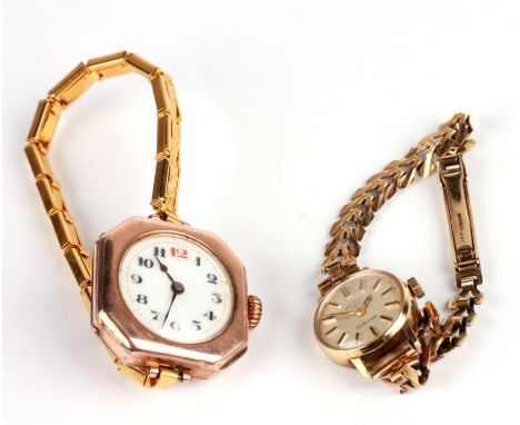 A 9ct gold cased ladies Rotary 21-jewel watch on a 9ct gold bracelet strap, total weight 11.3g; together with a 9ct rose gold