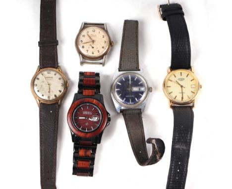 A vintage Timex day / date gentleman's wristwatch with centre seconds; and other gentleman's vintage wristwatches (5).