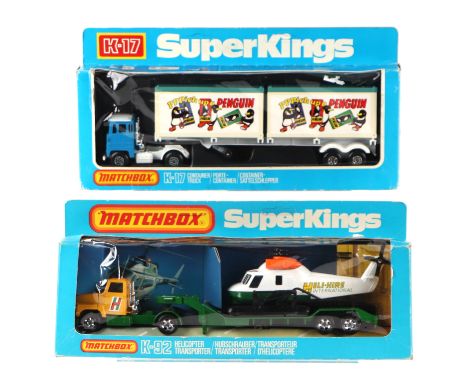 A Matchbox Superking K-92 Helicopter Transporter and Helicopter, and K-17 Container Truck, both boxed (2).