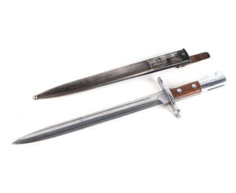 Swiss Schmidt-Rubin knife bayonet for the M1889 & M1911 rifles in its steel scabbard. Makers name to ricasso WAFFENFABRIK NEU