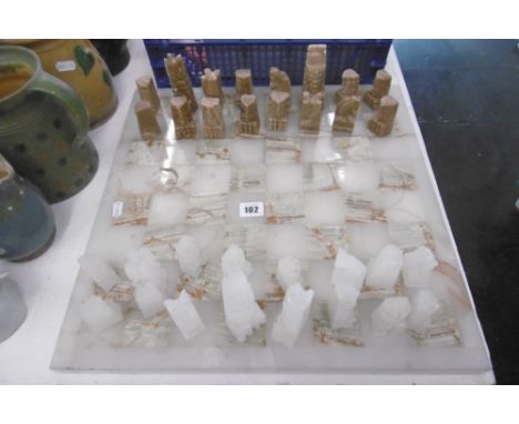 MARBLE CHESS SET, FEW PIECE HAVE CHIPS AND RESTORATION