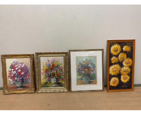 † JOAN CAWLEY (1925-2015); a pair of oils on board, 'Fantastic Flowers' and 'Michaelmas Daisies', both signed, titled and wit