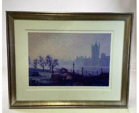† ROLF HARRIS; a signed limited edition print, 'Painting Parliament', numbered 207/695, the image 43 x 65cm, framed and glaze