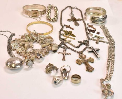 A quantity of silver and white metal jewellery including charm bracelet, necklace, bangle, etc.