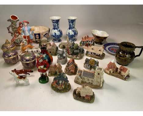 A quantity of collectors' and other ceramic items including Beswick fox hound and fox, Poole pottery vase, Lilliput Lane cott