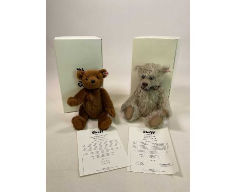 STEIFF; two boxed bears, Beaujangles caramel bear, 664274 with certificate, height 33cm and a replica The First World's Teddy