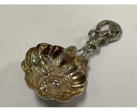 HILLIARD &amp; THOMASON; a Victorian hallmarked silver caddy spoon with 'berry' embossed shaped bowl and pierced handle, Lond
