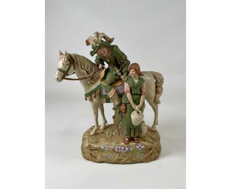 ROYAL DUX; a large figure group of a soldier upon horseback, a milkmaid by his side, pink triangle mark to base with further 