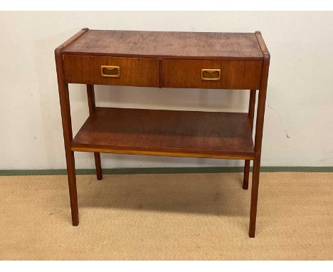 A mid 20th century Swedish teak console/hall table with two drawers and an undertier shelf, height 76cm, width 76cm, depth 39