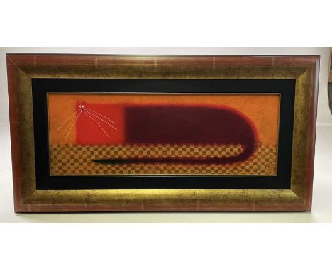 † GOVINDER NAZRAN; a signed limited edition print, study of a cat, signed and numbered 15/195, 22 x 62cm, framed and glazed, 