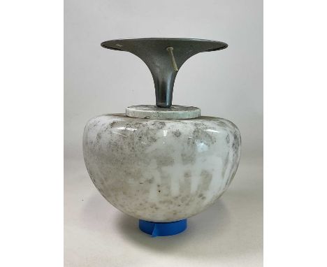 A mid 20th century opaline pendant light with tulip shape top fitting, height 36 cm.