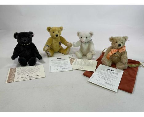 STEIFF; four bears comprising Blonde 662713, Royal Wedding Bear 2011, Honey Blond Help for Heroes 66598, Jack, a rare black a