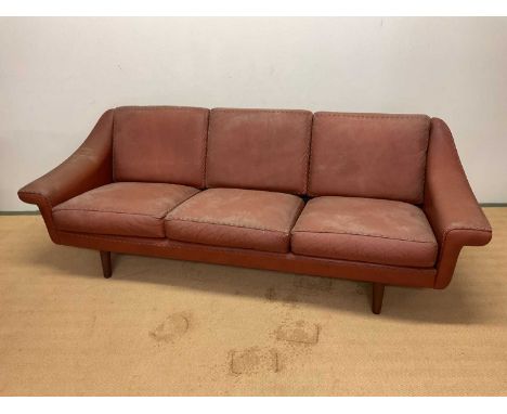 AAGE CHRISTIANSEN FOR ERHARDSEN &amp; ANDERSEN; a mid 20th century Danish leather Matador three seat sofa, height at the back