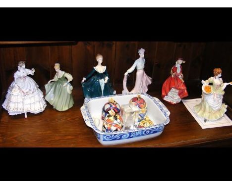 A selection of porcelain ladies including Royal Doulton, Royal Worcester and Coalport, alongside Old Tupton ware etc