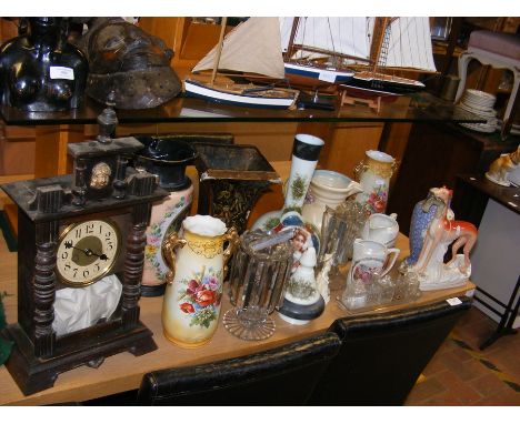 A collection of ceramics, including a two-train mantel clock and Staffordshire greyhoundCONDITION REPORTWe have provided a nu
