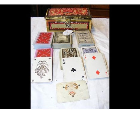 Vintage playing cards, together with a 'Don't Monkey With The Score' Whitehead &amp; Hoag whist counter 