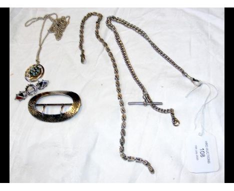 A silver watch chain, buckle, etc. 