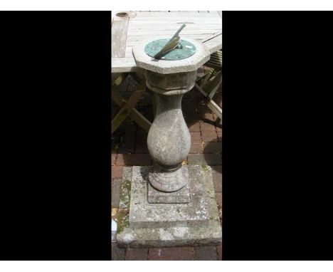 A garden sundial on column and stepped support - 85cm high 