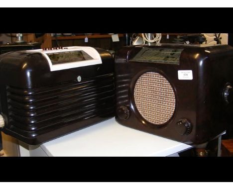 A Bush vintage radio in brown Bakelite case together with one other radio