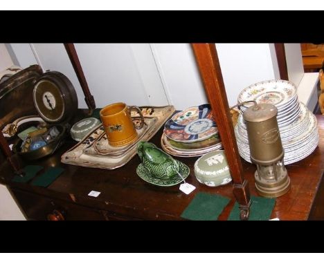 A miners lamp inscribed Ashington Colliery, various ceramics, Imari plates and collectables etc