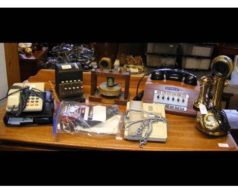 A collection of telephones, dictographs and other vintage communicators 