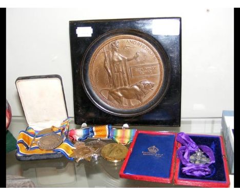 Selection of First World War medals - Private W Browne, together with death plaque, etc. CONDITION REPORTThe inscription on t