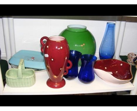 A light blue Wade ash tray and Falcon Ware vase etc. 