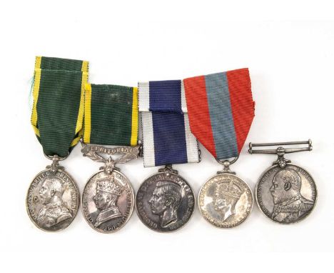 THE MILITARY CLUB HOUSE: FIVE LONG SERVICE / EFFICIENCY MEDALS, comprising Edward VII Naval Reserve Long Service medal to A. 