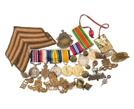 THE MILITARY CLUB HOUSE: WWI MILITARY MEDALS GROUP OF FOUR, ASSOR. BADGES & INSIGNIA, the group to Pte. A. E. Apps, 15/R Wawi