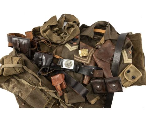 THE MILITARY CLUB HOUSE: VINTAGE BRITISH ARMY UNIFORM ITEMS & BELTS including belt with 48 Highlanders buckle, Soviet belt bu