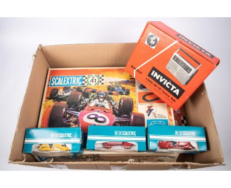 A quantity of 1970s Scalextric. Including 5x cars; a Mini 1275GT Rally Special (C.122). A Renault Alpine (C.028). A Lamborghi