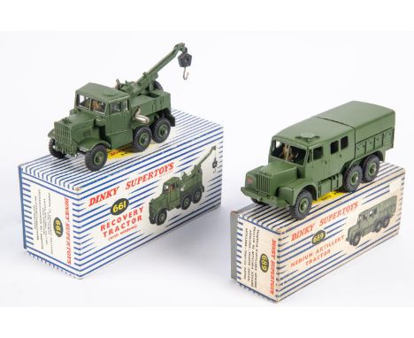 2 Dinky Supertoys Military Vehicles. Recovery Tractor with windows (661). Together with a Medium Artillery Tractor (689). Bot