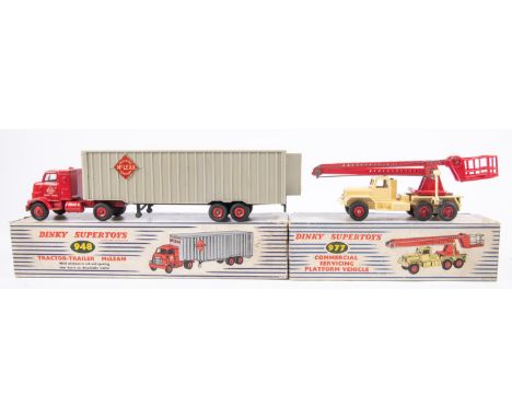 2x Dinky Supertoys. A Commercial Servicing Platform Vehicle (977) in red and cream). A Tractor-Trailer McLean (948) with red 