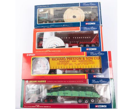 4 Corgi Trucks. ERF EC Sheeted Flatbed Trailer, Brian Harris Transport. Atkinson Borderer Tautliner, Richard Preston. DAF XF 