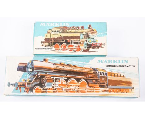 2 Marklin HO locomotives. DB class 01 4-6-2 tender locomotive, RN01097. Together with a DB class 81 0-8-0 tank, RN 81004. Bot