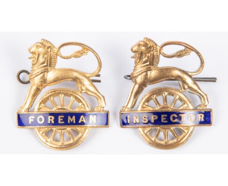 2x British Railways (Eastern Region) cap badges. FOREMAN and INSPECTOR. Brass and dark blue enamel lion over wheel, with 2 lu