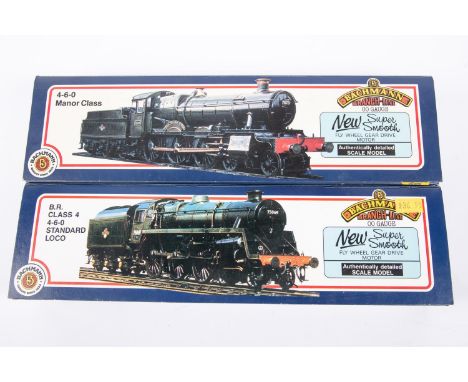 2x Bachmann Branchline BR 4-6-0 tender locomotives. A Manor Class, Bradley Manor 7802, in dark green livery. Class 4, 75073, 